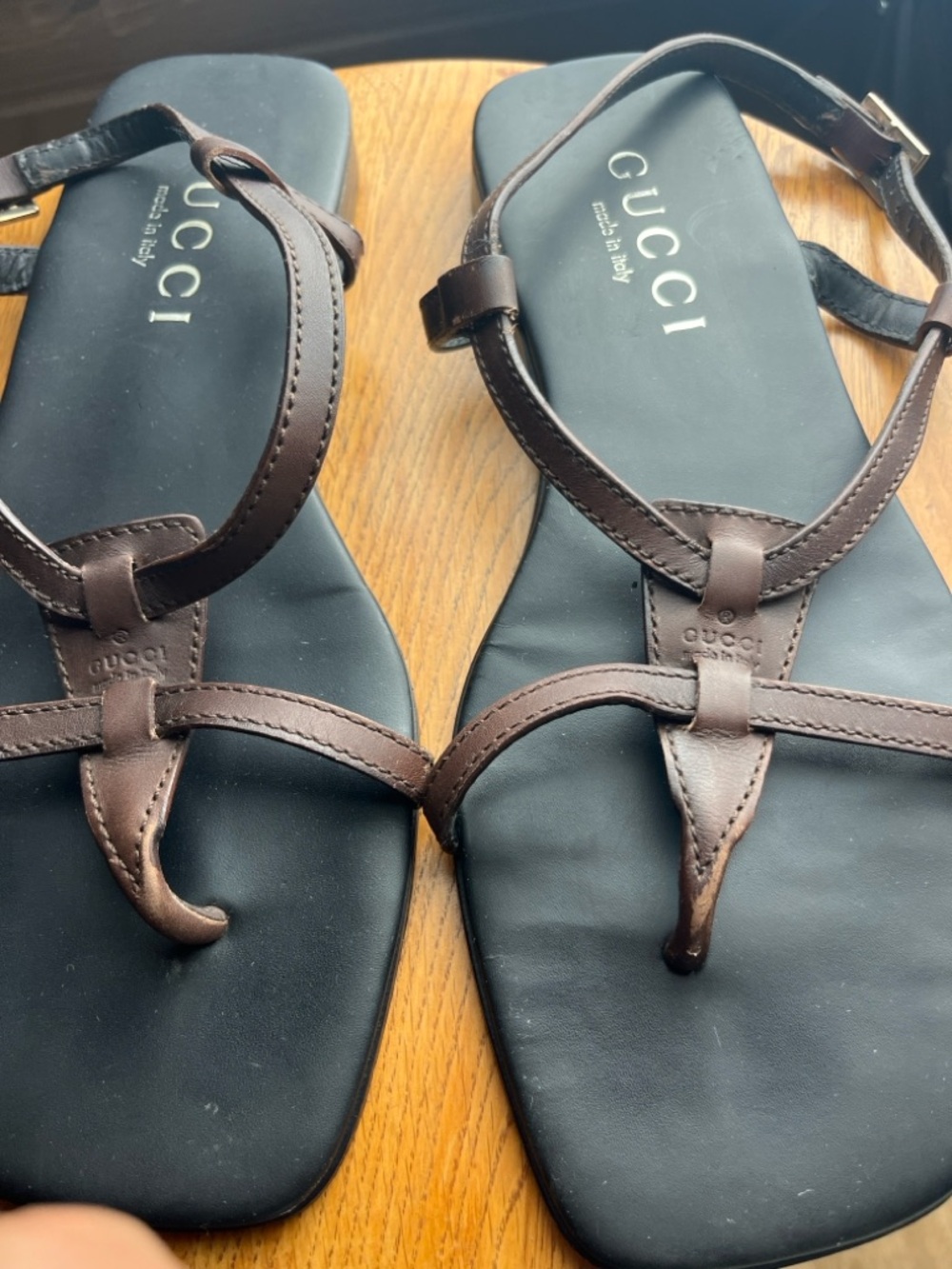 Gucci Leather Thong Sandals Brown Ankle Strap Size 42 Made in Italy Luxury - Picture 5 of 6